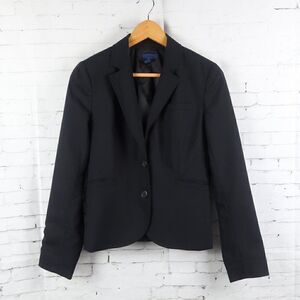J CREW BLACK WOOL BUSINESS OFFICE WORK CROPPED CLASSIC JACKET WITH POCKETS